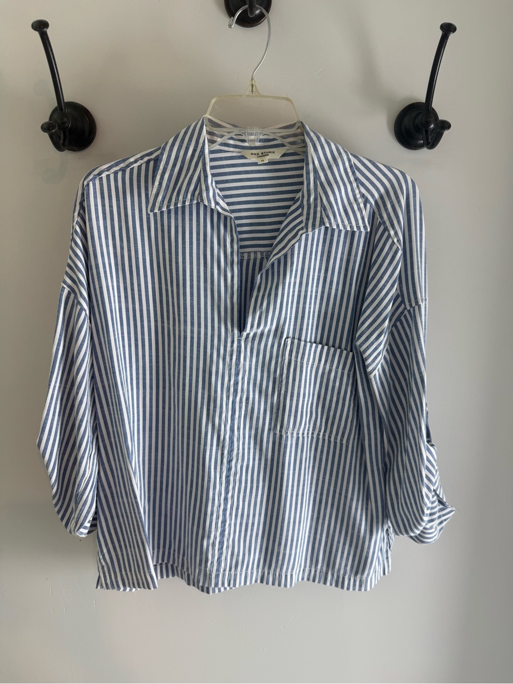 Max Studio Blue and White Striped Shirt - Relaxed Fit